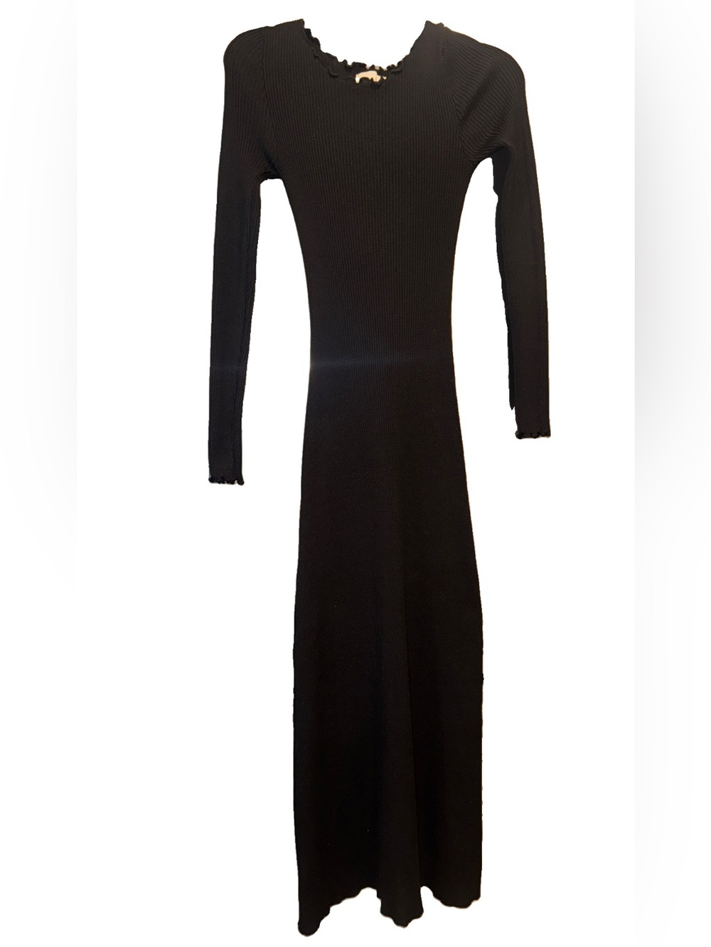 DISSH Long Sleeve Black Ribbed Maxi Dress - Sleek Everyday Style Sz S